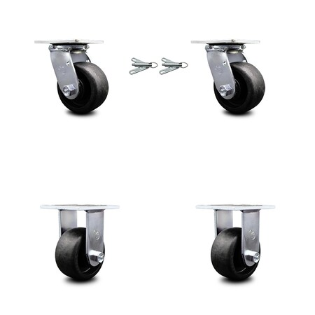 Service Caster 4 Inch Glass Filled Nylon Caster Set with Roller Bearings 2 Swivel Lock 2 Rigid SCC-30CS420-GFNR-BSL-2-R-2